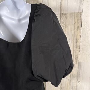 Theory Puff Sleeve Blouse XL | Black Knit | Stretchy | Scoop Neck | MSRP $345